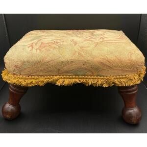 670 - Antique Hand-Needlepoint Footstool Ottoman, c. 1890–1910